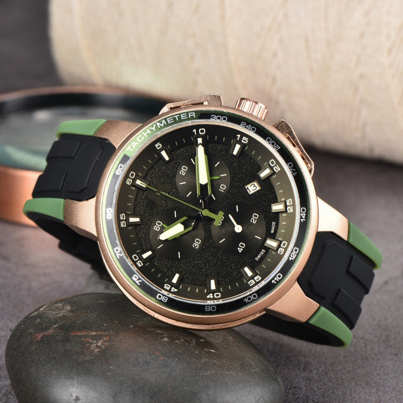 New AliExpress WIS foreign trade men's 6-hand silicone strap quartz watch TT chronograph from the source manufacturer