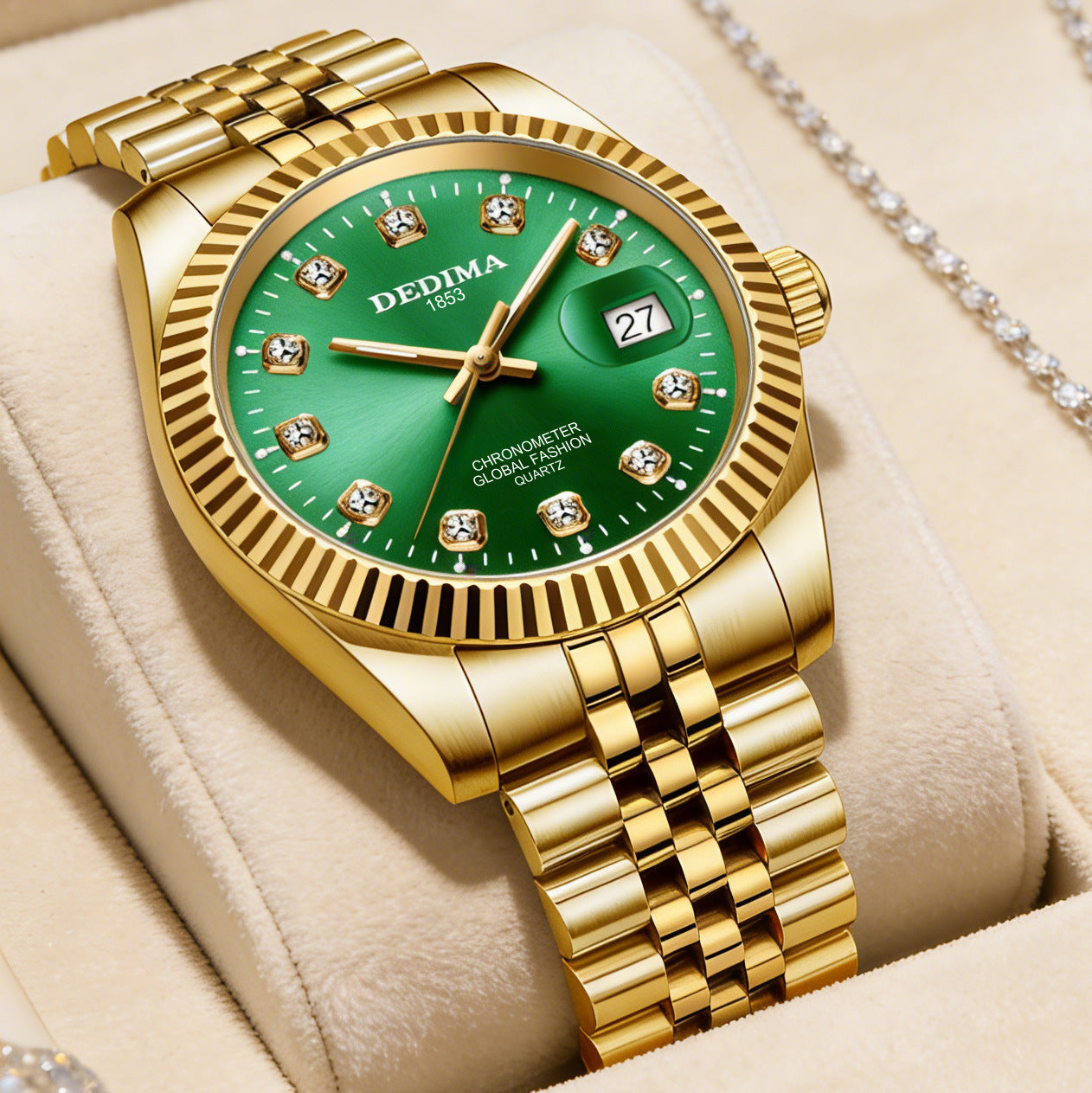 Fashion Couple Steel Band Watch Explosive Waterproof High-end Gold Watch Brand Men's Women's Student Calendar Room Gold Watch