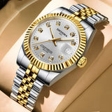 Fashion Couple Steel Band Watch Explosive Waterproof High-end Gold Watch Brand Men's Women's Student Calendar Room Gold Watch
