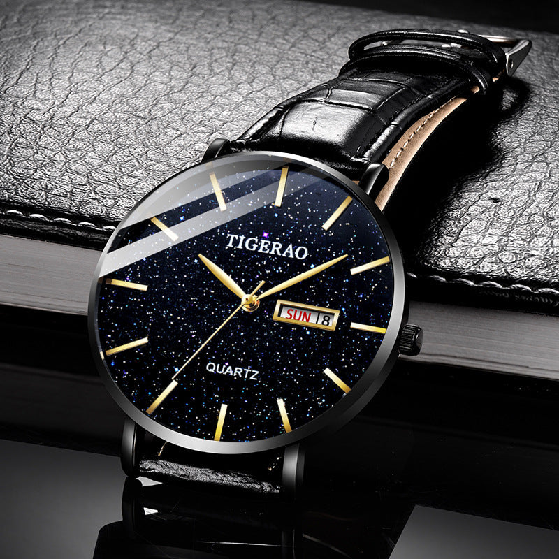 TikTok Watch Men's Waterproof Double Calendar Trend Starry Sky Non-mechanical Watch Quartz Watch Luminous New Wholesale Cross-Border