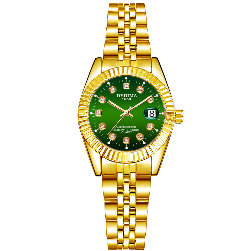 Fashion Couple Steel Band Watch Explosive Waterproof High-end Gold Watch Brand Men's Women's Student Calendar Room Gold Watch
