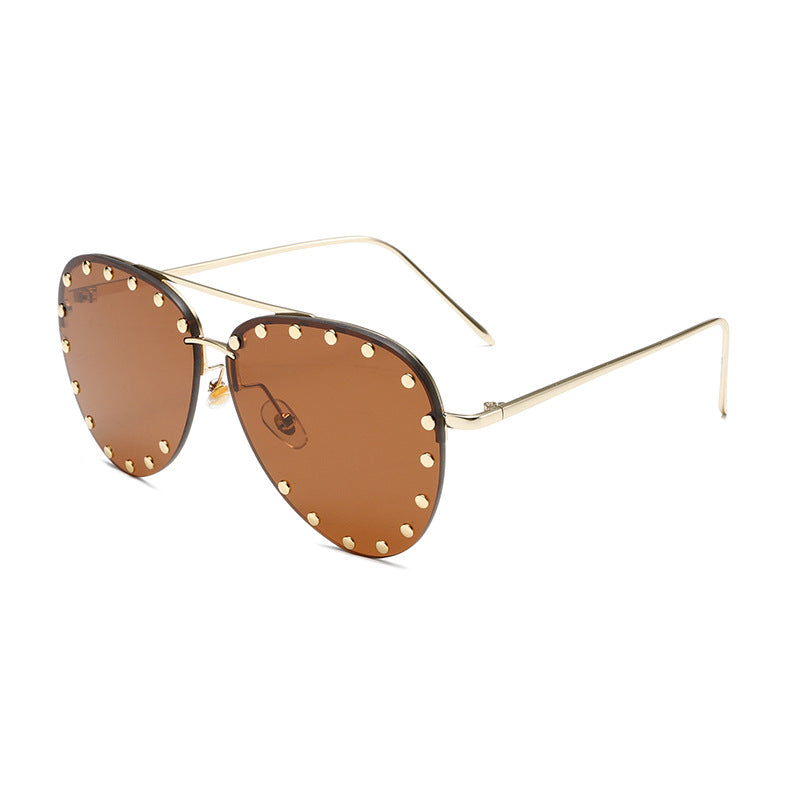 Cross-border New Toad Glasses Rivet Lens Fashion Sunglasses Internet Celebrator Same Style European and American Style Retro Trend Sunglasses