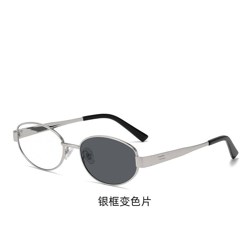 2026 New Model Qianjin Mirror Sunglasses with the Same Metal Oval Frame as Zhou Ye, Vintage Style Sunglasses for Women, Old Money Style Sunglasses