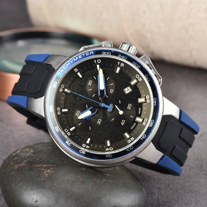 New AliExpress WIS foreign trade men's 6-hand silicone strap quartz watch TT chronograph from the source manufacturer