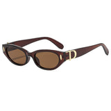 New Cross-Border French Retro Style Narrow-Frame Cat-Eye Sunglasses with Metal Letter Decoration and Rivet Details, Niche Design Sunglasses