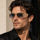 Daparo Cross-Border Style Metal Double-Bridge Sunglasses with European and American Trendy Head-Shaped Decorative Temple Pieces, Small Square Frame Men's Sunglasses