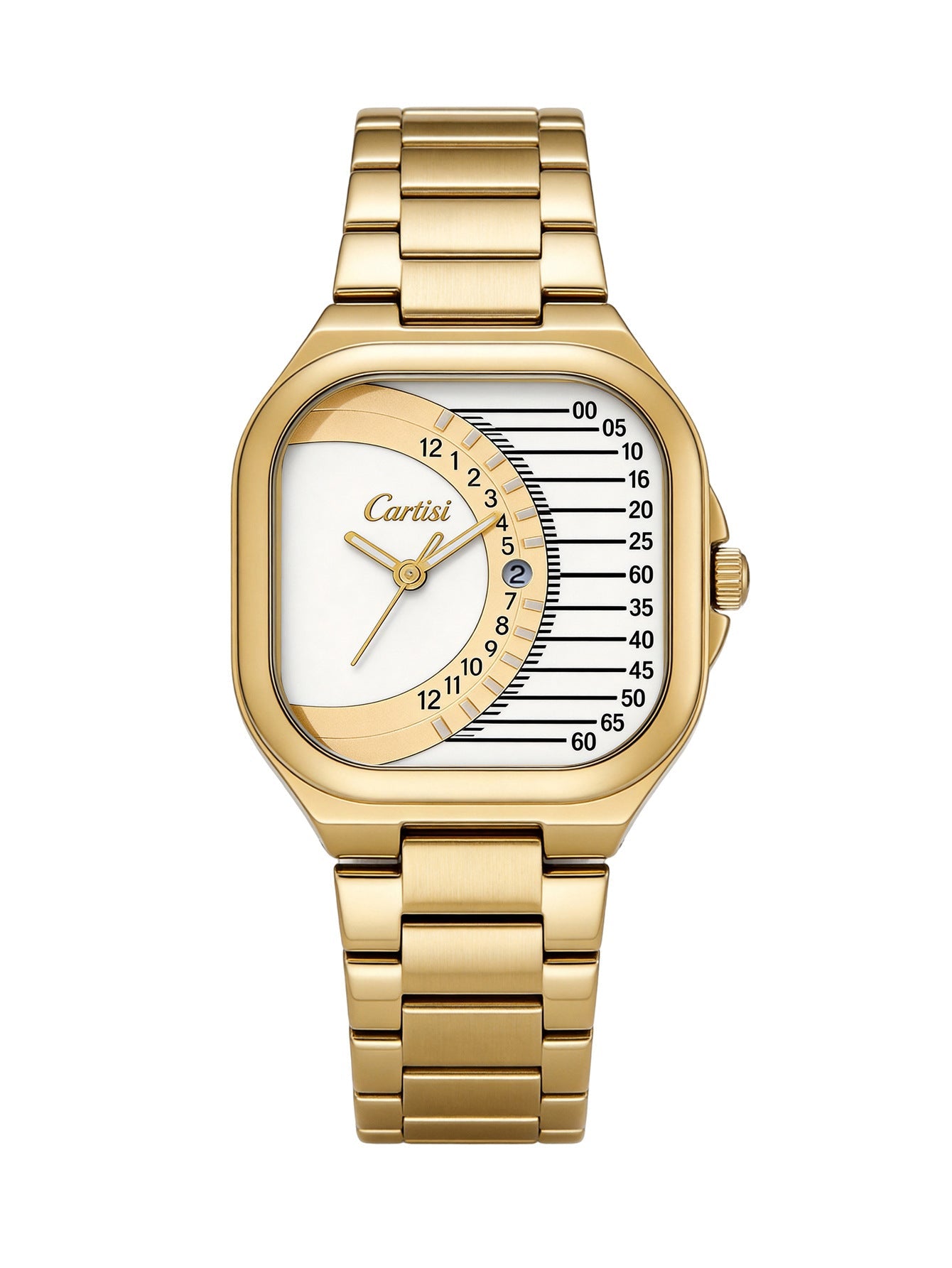 CARTISI Square Metal Strap Quartz Watch for Men, Fashionable Retro Trendy Wristwatch with Simple Design
