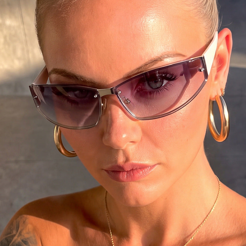 Y2K Frameless Rivet Sunglasses 2026 New Tech-Inspired Street Style Runway Sunglasses Fashionable European and American Shades