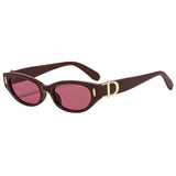 New Cross-Border French Retro Style Narrow-Frame Cat-Eye Sunglasses with Metal Letter Decoration and Rivet Details, Niche Design Sunglasses