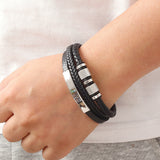 Europe and the United States cross-border best-selling geometric multi-layer hand-woven leather bracelet fashion men's alloy magnet buckle bracelet