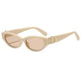 New Cross-Border French Retro Style Narrow-Frame Cat-Eye Sunglasses with Metal Letter Decoration and Rivet Details, Niche Design Sunglasses