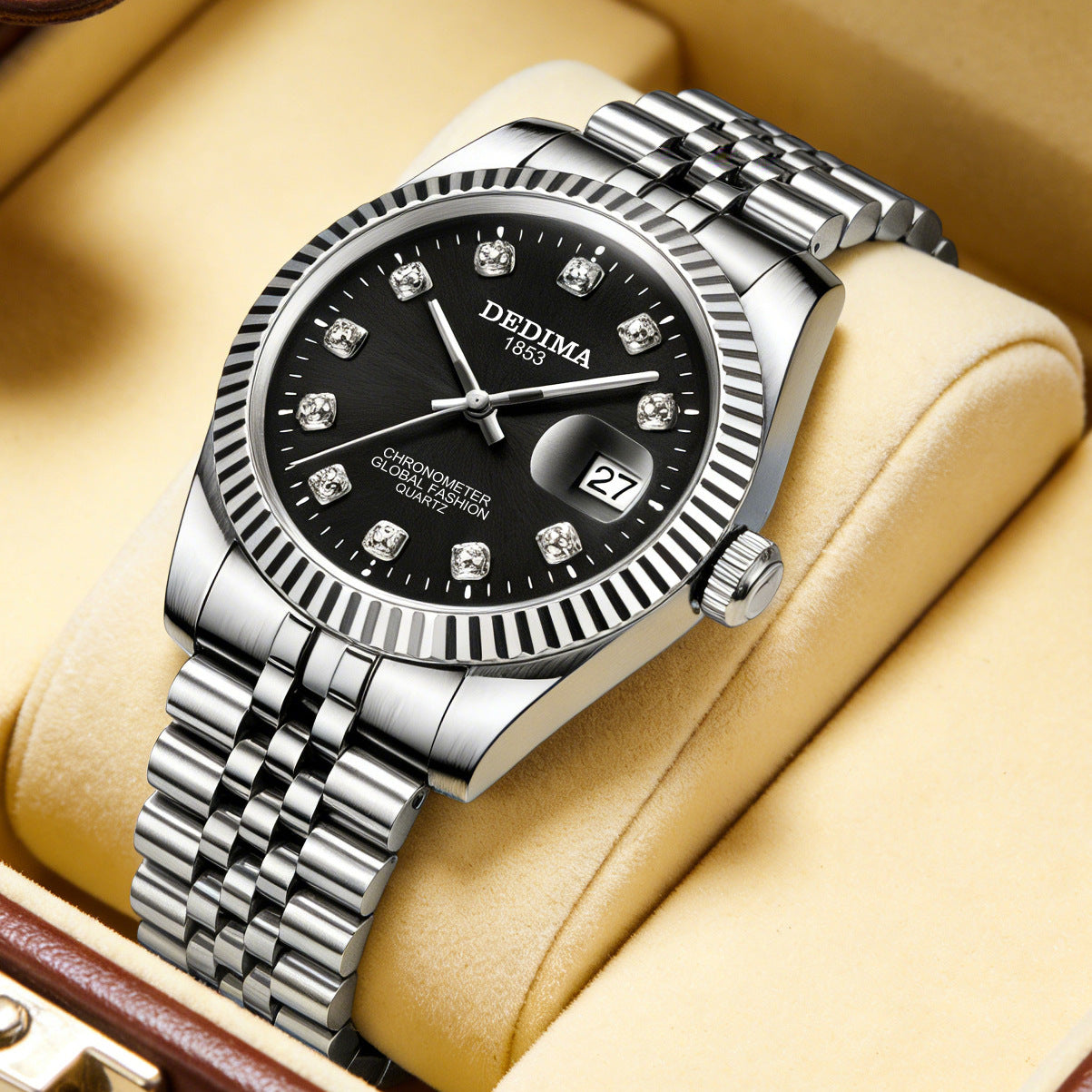Fashion Couple Steel Band Watch Explosive Waterproof High-end Gold Watch Brand Men's Women's Student Calendar Room Gold Watch
