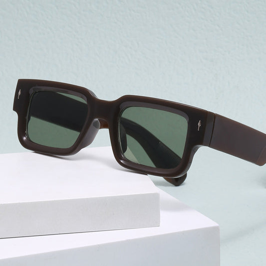 2026 European and American Thick-Framed Men's Sunglasses Trendy Square Frame Export Glasses with Personalized Rivet Decoration Cross-Border Sunglasses