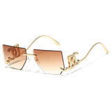 Trendy Frameless Sunglasses for Women – Stylish Geometric Temples & UV Protection