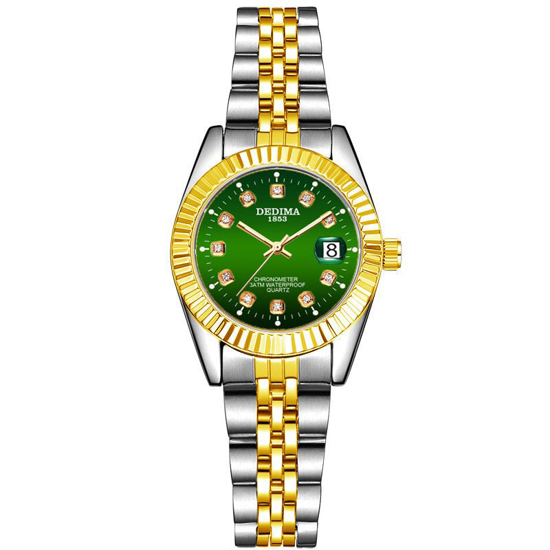 Fashion Couple Steel Band Watch Explosive Waterproof High-end Gold Watch Brand Men's Women's Student Calendar Room Gold Watch