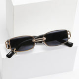 Retro Modern Sunglasses, Anti-Uv Sunglasses, Metal Small Frame Glasses for Men and Women, Avant-Garde Hanging Ring Chain, High-End