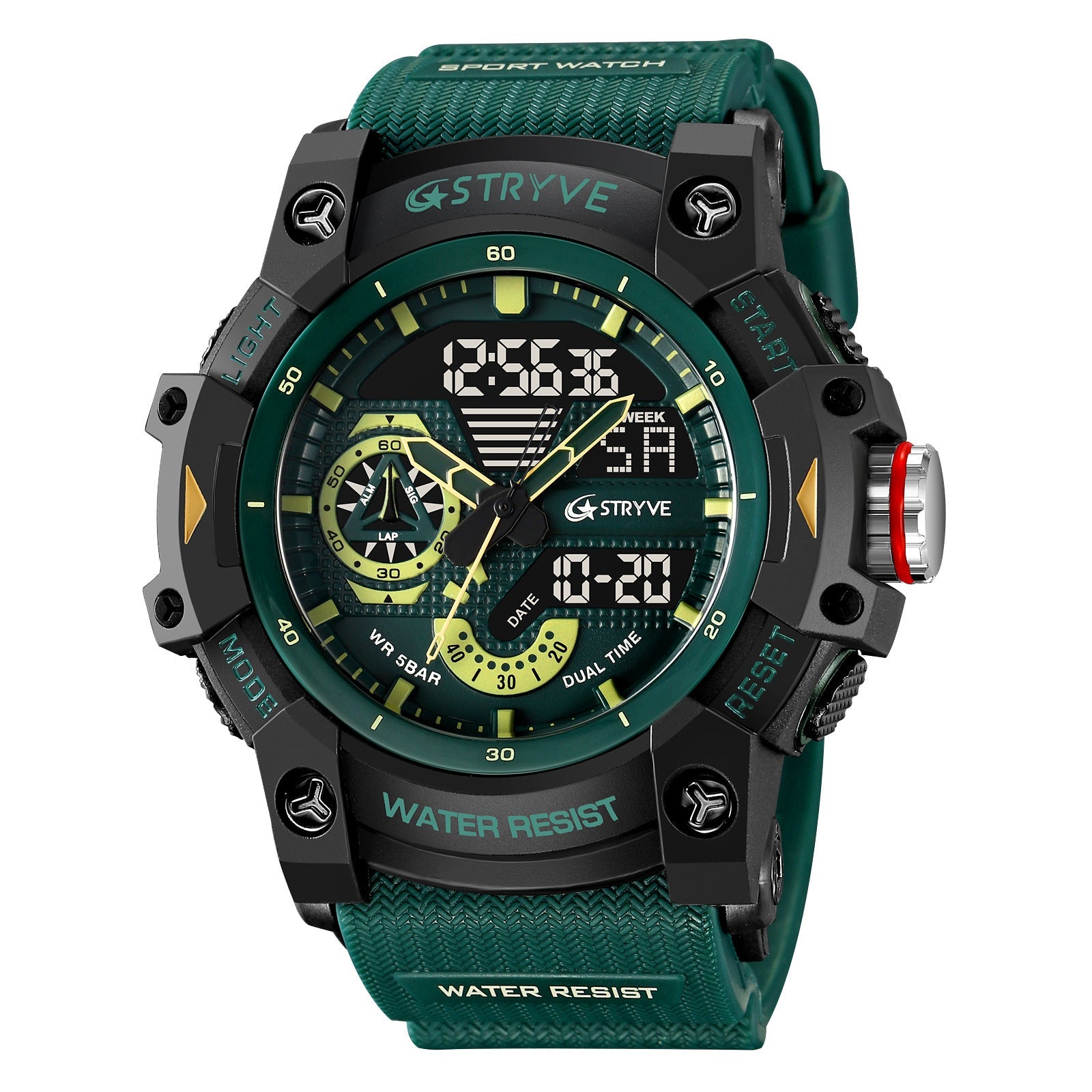 Stryve Men's Fashion Elements Waterproof Sports Watch Dual Display Luminous Electronic Multifunctional Student Watch S8029