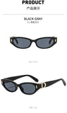 Women’s French Retro Cat-Eye Sunglasses – Narrow Frame Fashion Glasses with Metal Letter & Rivet Details