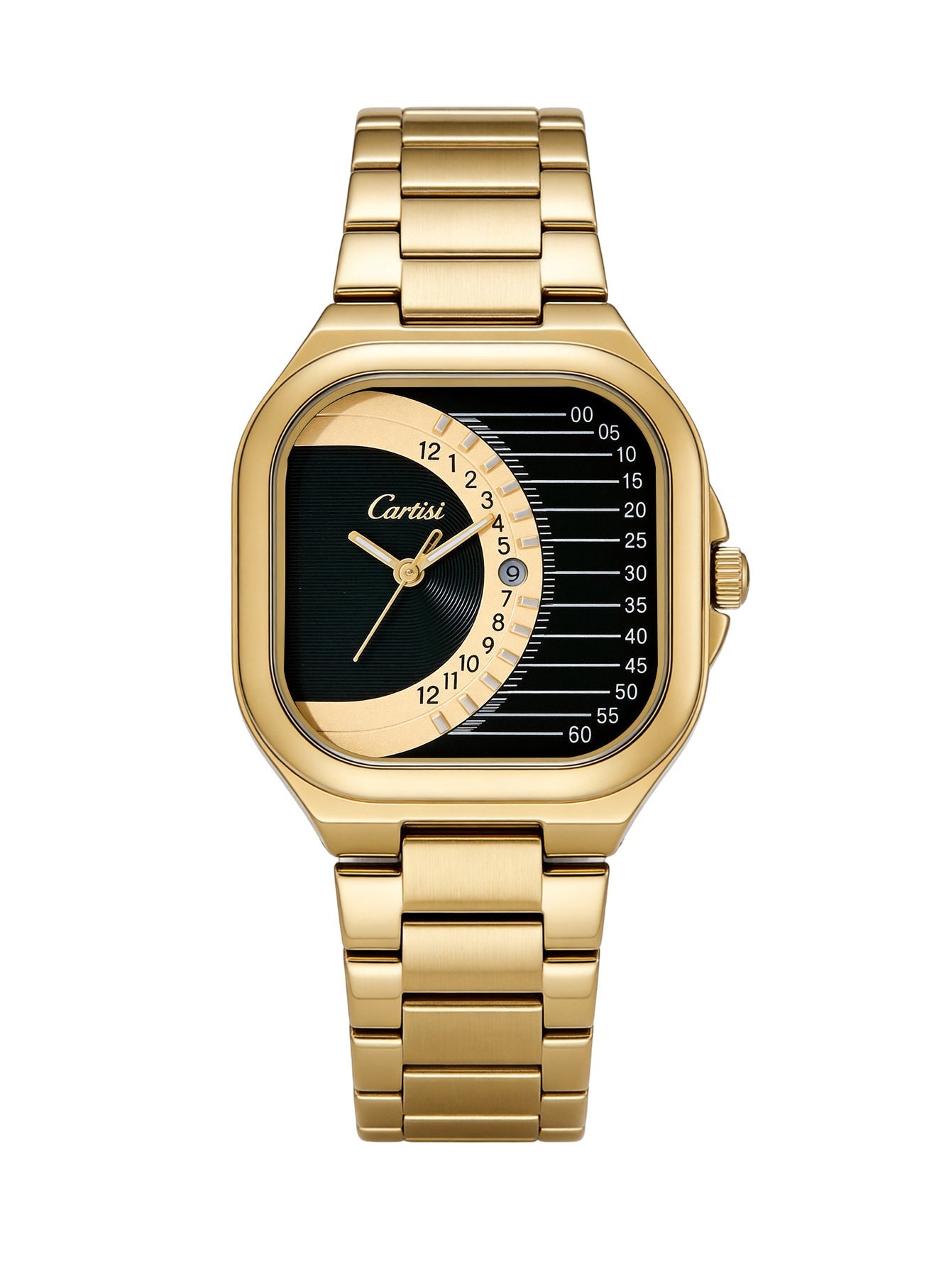 CARTISI Square Metal Strap Quartz Watch for Men, Fashionable Retro Trendy Wristwatch with Simple Design