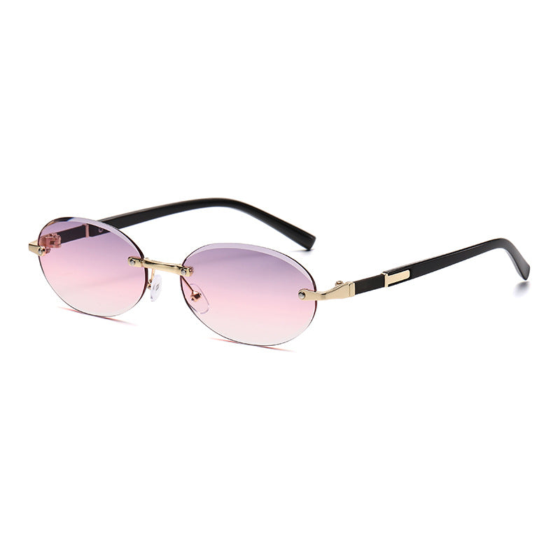 1584 New European and American Trendy Cut Edge Distinctive Oval Frame Sunglasses 2024 New Arrival Frameless Hot Girls Hip Hop Sunglasses