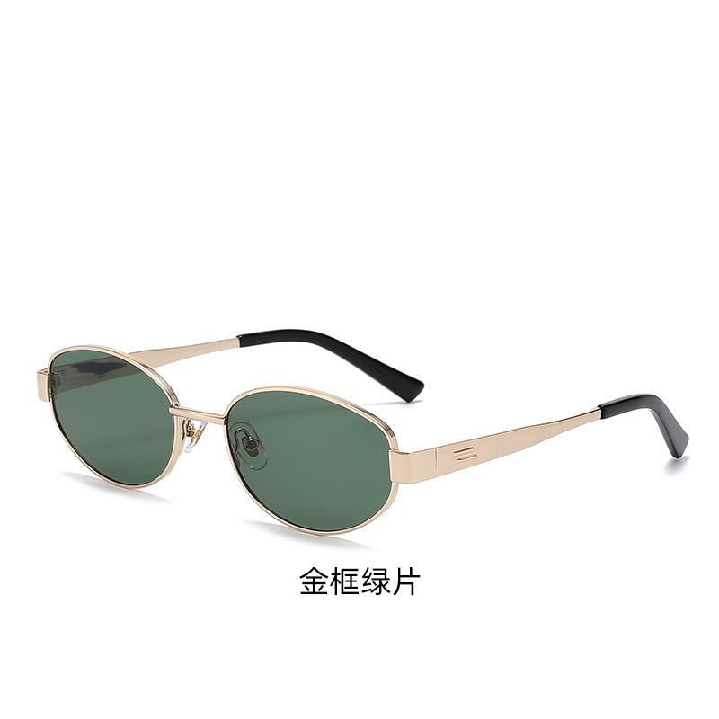 2026 New Model Qianjin Mirror Sunglasses with the Same Metal Oval Frame as Zhou Ye, Vintage Style Sunglasses for Women, Old Money Style Sunglasses