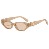New Cross-Border French Retro Style Narrow-Frame Cat-Eye Sunglasses with Metal Letter Decoration and Rivet Details, Niche Design Sunglasses