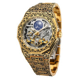Forsining Men’s Automatic Mechanical Watch – Vintage Hollow Skeleton Dial with Transparent Case & Engraved Design